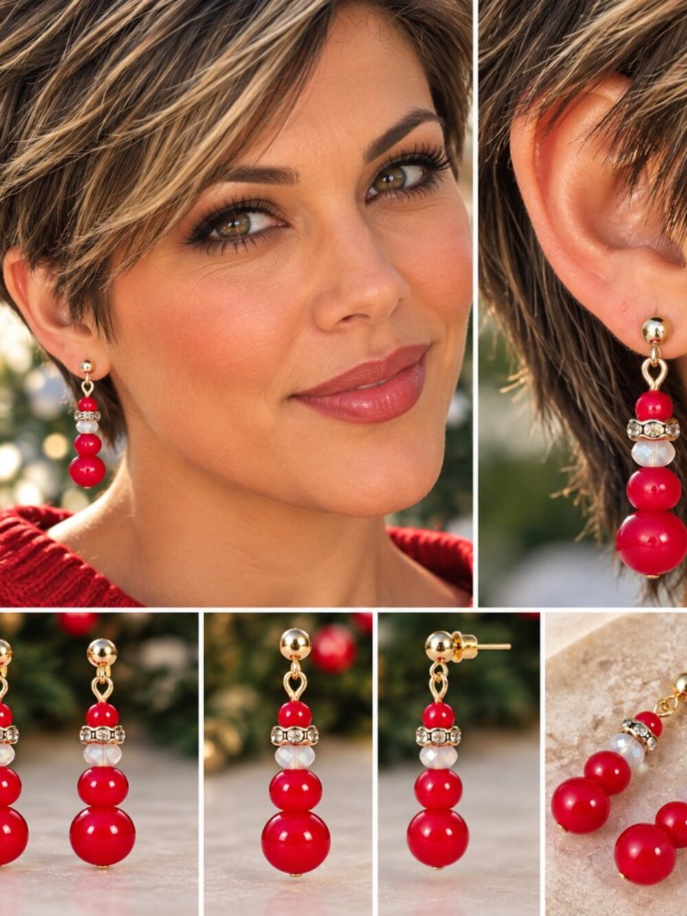 Ruby Red Holiday Sparkle Drop Snowman Earrings #1  2/$22